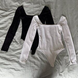 Babaton Contour Squareneck Long Sleeve Bodysuit - Black & White - 2 FOR 1